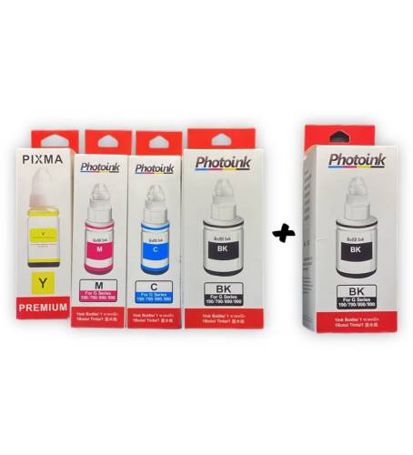 4 RENK +1 Siyah - Canon GI 490 uyumlu PHOTOINK PLUS Mürekkep TAKIMI - ÖZEL KUTULU AMBALAJINDA - G1400/G1410/G2400/G2410/G2411/G3400/G3411/G4400 - 0