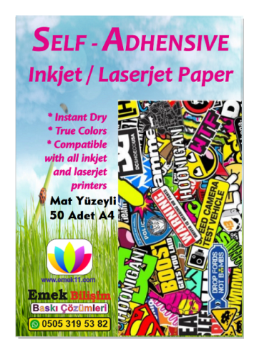 Inkjet ve Laser uyumlu 50 Adet A4 Sticker Güçlü Yapışkanlı Etiket Kağıdı MAT YÜZEYLİ 120gsm - 1