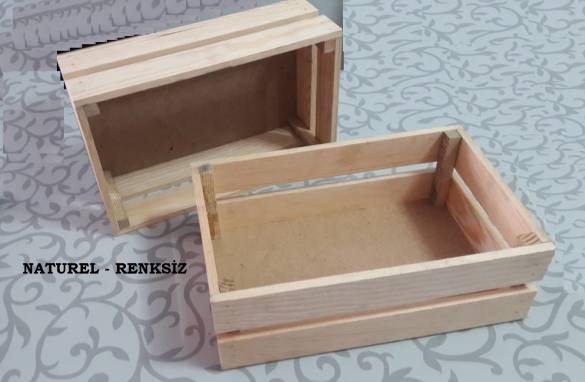 Dekoratif Ahşap kasa Sandık çok amaçlı kasa- Doğal Çam 17x27x9 - 2