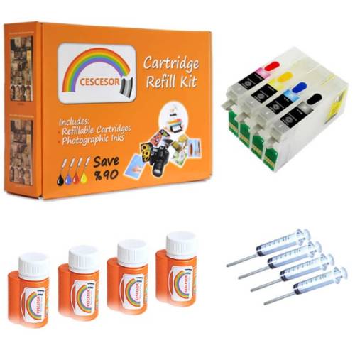 Epson T0711-T0714 Uyumlu Dolan Kartuş ve Mürekkep Dolum Seti - 4 Renk - 0