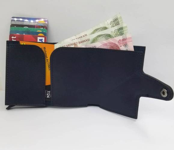 RFID Korumalı Para Bölmeli Mekanizmalı Deri Cüzdan Kartlık - 9