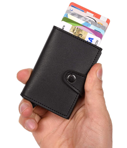 RFID Korumalı Para Bölmeli Mekanizmalı Deri Cüzdan Kartlık - 0