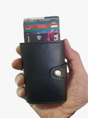 RFID Korumalı Para Bölmeli Mekanizmalı Deri Cüzdan Kartlık - 14