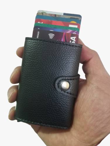 RFID Korumalı Para Bölmeli Mekanizmalı Deri Cüzdan Kartlık - 15