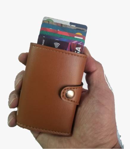 RFID Korumalı Para Bölmeli Mekanizmalı Deri Cüzdan Kartlık - 20